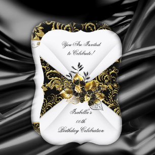 Invitación Elegante Fiesta de Cumpleaños con Flores Negras Do