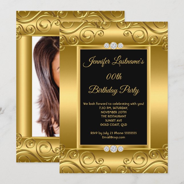 Invitación Elegante Fiesta de Cumpleaños con Foto de Damasco  (Anverso / Reverso)