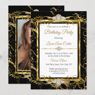 Invitación Elegante Fiesta de Cumpleaños con Foto de Diamante