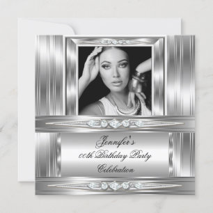 Invitación Elegante Fiesta de Cumpleaños con Foto de Plata y