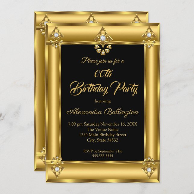 Invitación Elegante fiesta de cumpleaños con foto Diamante de (Anverso / Reverso)