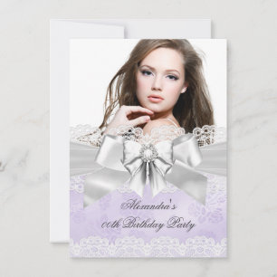 Invitación Elegante Fiesta de Cumpleaños con Foto en Plata de