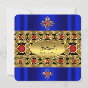 Invitación Elegante Fiesta de Cumpleaños con Gemas Azules Rea