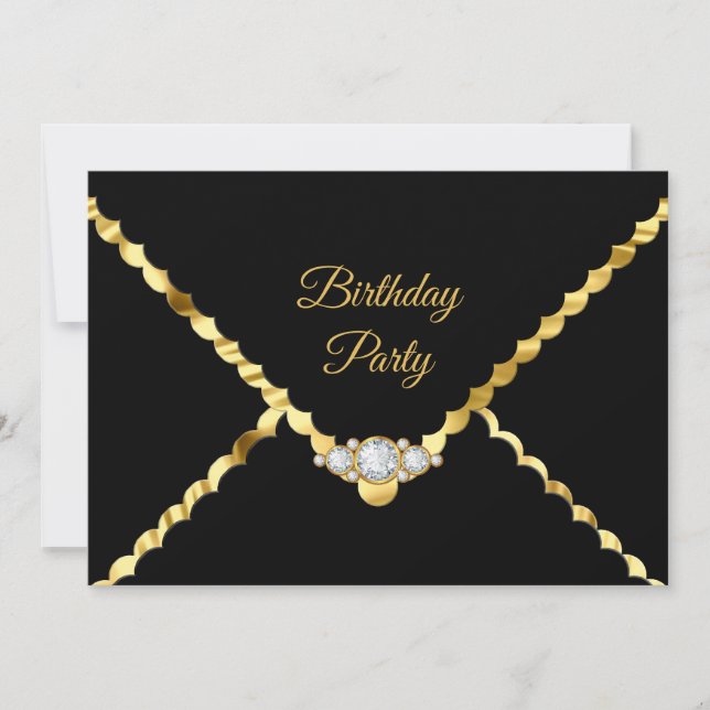 Invitación Elegante fiesta de cumpleaños con gemas de diamant (Anverso)