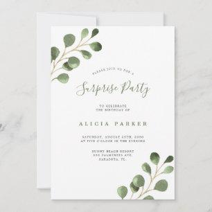 Invitación Elegante fiesta de cumpleaños con hojas de eucalip