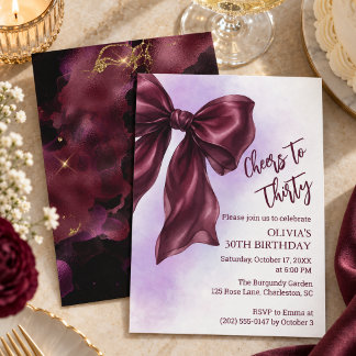 Invitación Elegante Fiesta de Cumpleaños con Lazo Coquette Bu