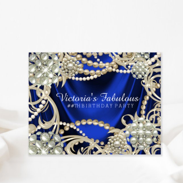 Invitación Elegante Fiesta de Cumpleaños con Perlas de Azul R (You can change the text as needed on this any occasion invitation.)