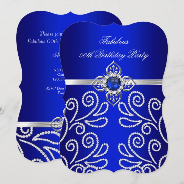 Invitación Elegante Fiesta de Cumpleaños con Perlas y Diamant (Anverso / Reverso)