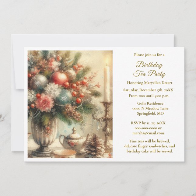 Invitación Elegante fiesta de cumpleaños con té (Anverso)