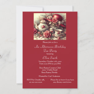 Invitación Elegante fiesta de cumpleaños con té rosa roja 