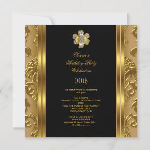 Invitación Elegante Fiesta de Cumpleaños Damasco Dorado Diama