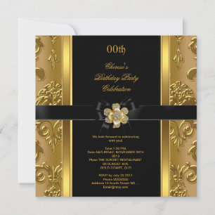 Invitación Elegante Fiesta de Cumpleaños Damasco Dorado Diama