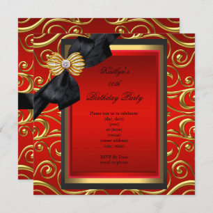 Invitación Elegante fiesta de cumpleaños Damasco negro oro ro