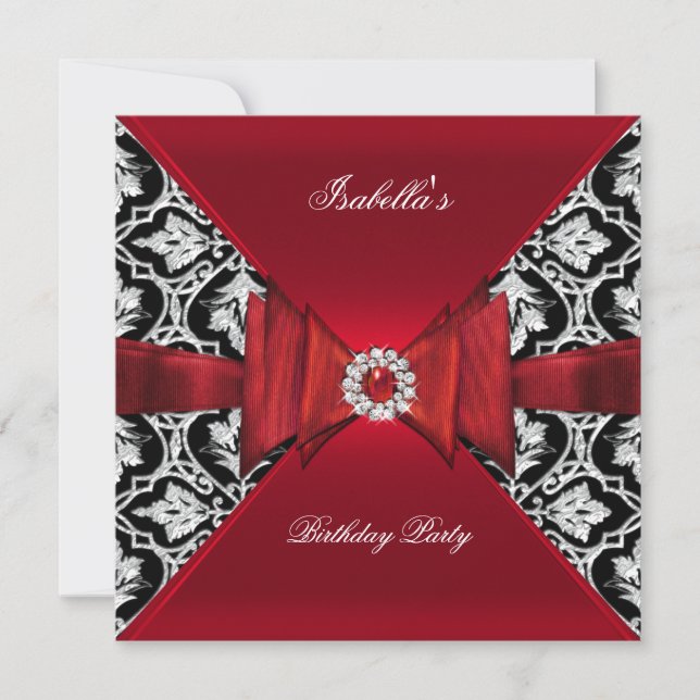Invitación Elegante fiesta de cumpleaños Damask Diamante negr (Anverso)