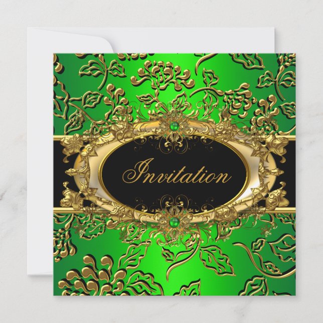 Invitación Elegante fiesta de cumpleaños Damask Lime Green Go (Anverso)
