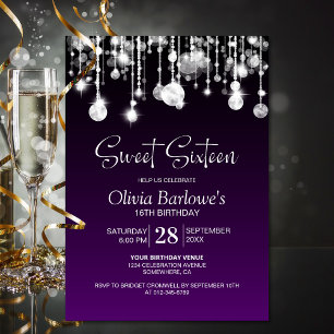 Invitación Elegante fiesta de cumpleaños de 16 días morados