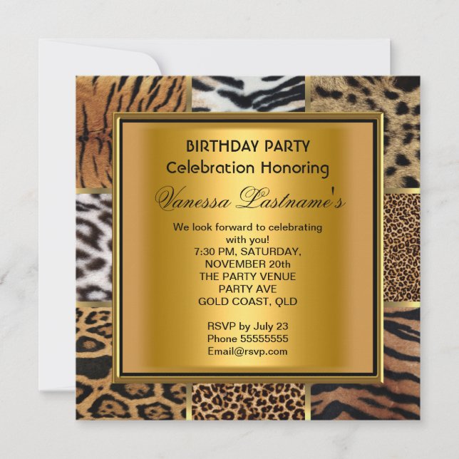 Invitación Elegante fiesta de cumpleaños de animales mixtos d (Anverso)