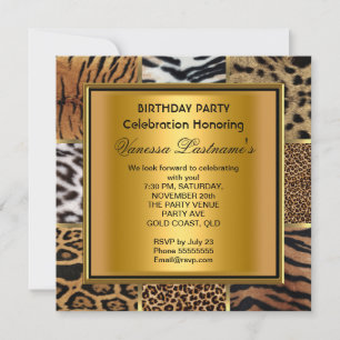Invitación Elegante Fiesta de Cumpleaños de Animales Mixtos e