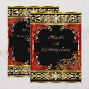 Invitación Elegante Fiesta de Cumpleaños de Bambú Dorado Rojo