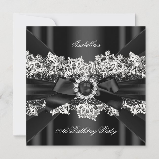 Invitación Elegante fiesta de cumpleaños de Black Pearl White (Anverso)