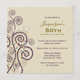 Invitación Elegante fiesta de cumpleaños de Boho Purple Spira