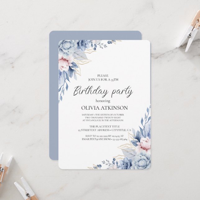 Invitación Elegante fiesta de cumpleaños de Boho Wildflower (Anverso/Reverso In Situ)