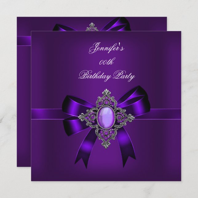 Invitación Elegante fiesta de cumpleaños de Bow con joyas mor (Anverso / Reverso)