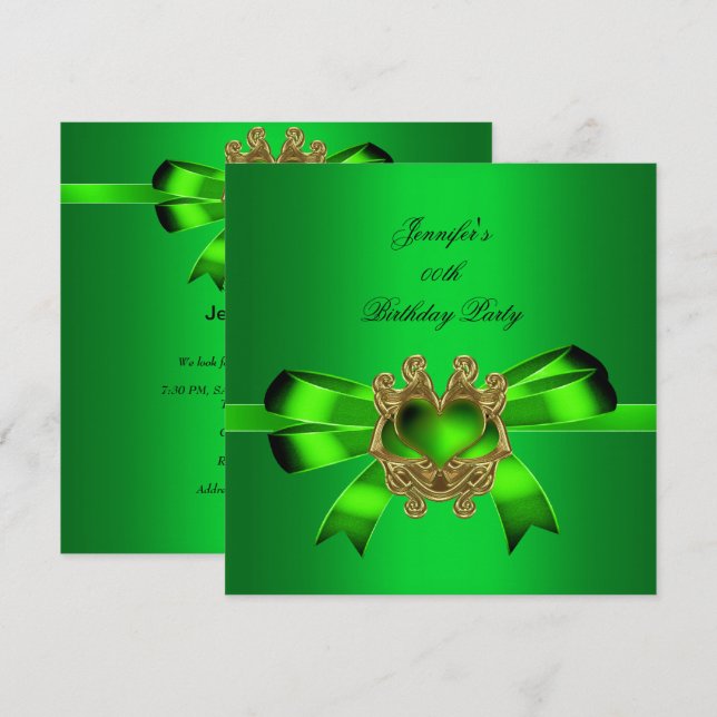 Invitación Elegante fiesta de cumpleaños de Bow de Lime Verde (Anverso / Reverso)