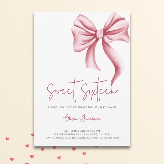 Invitación Elegante fiesta de cumpleaños de Bow Rosa Dulce (Subido por el creador)