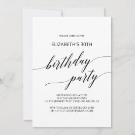 Invitación Elegante fiesta de cumpleaños de caligrafía negra