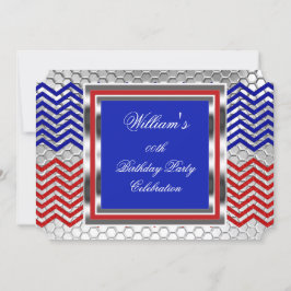 Invitación Elegante fiesta de cumpleaños de Chevron Red Blue 