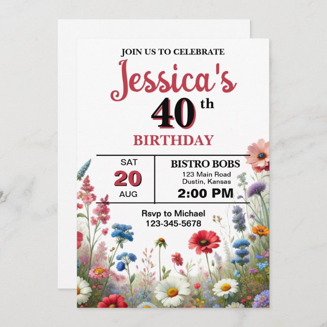 Invitación Elegante fiesta de cumpleaños de cualquier edad (Anverso / Reverso)