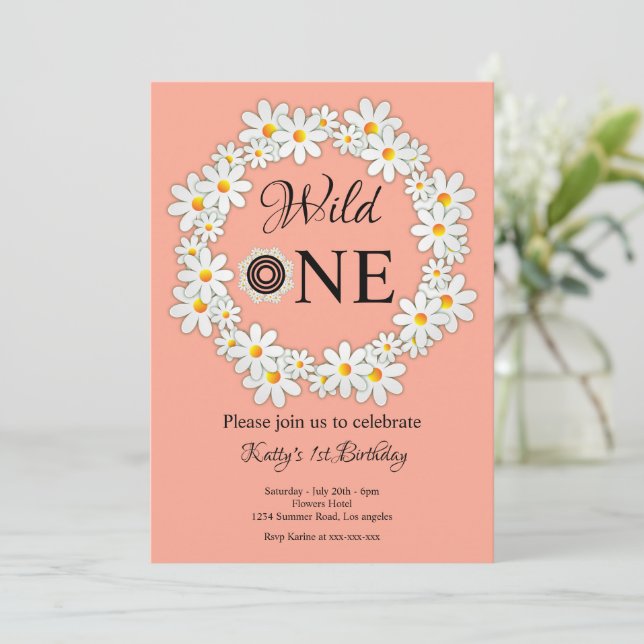 Invitación Elegante fiesta de cumpleaños de Daisy Wild One 1e (Anverso de pie)