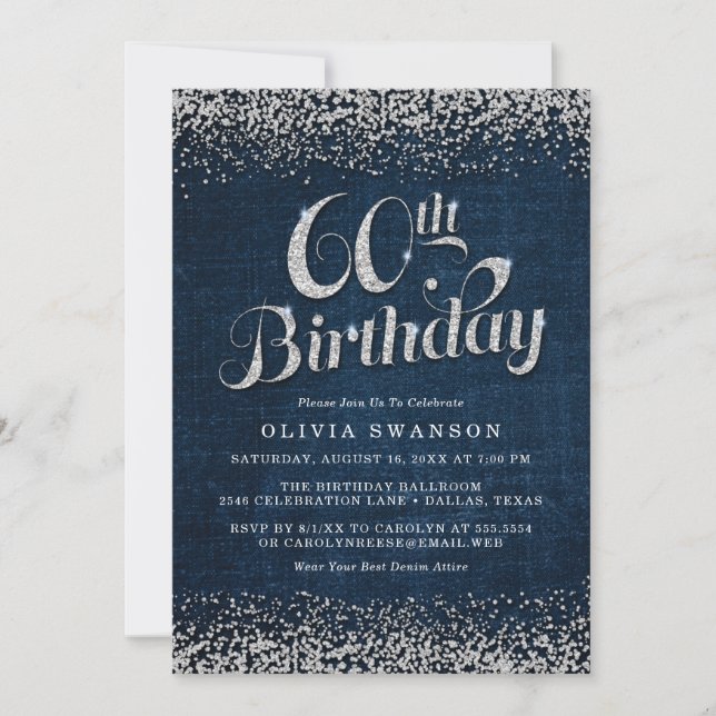 Invitación Elegante fiesta de cumpleaños de Denim & Diamonds (Anverso)