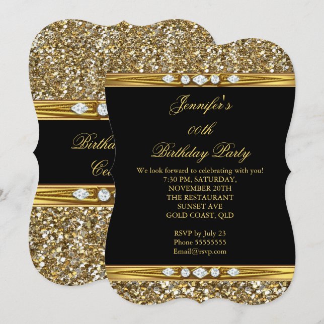 Invitación Elegante fiesta de cumpleaños de Diamond Purpurina (Anverso / Reverso)