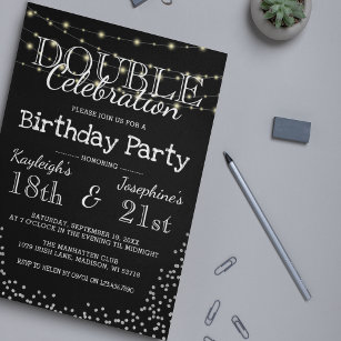 Invitación Elegante fiesta de cumpleaños de doble celebración