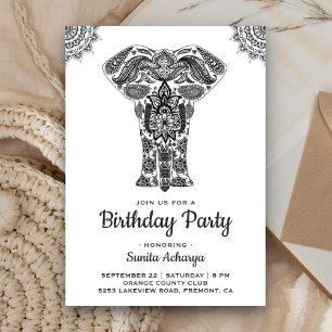 Invitación Elegante fiesta de cumpleaños de elefante con henn