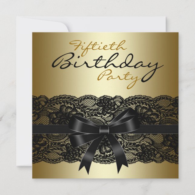Invitación Elegante fiesta de cumpleaños de encaje negro y do (Anverso)