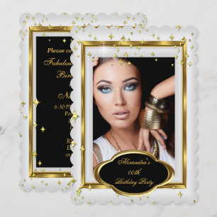 Invitación Elegante Fiesta de Cumpleaños de Foto de Oro Blanc