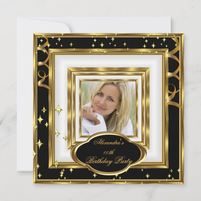 Invitación Elegante fiesta de cumpleaños de foto de oro blanc (Anverso)