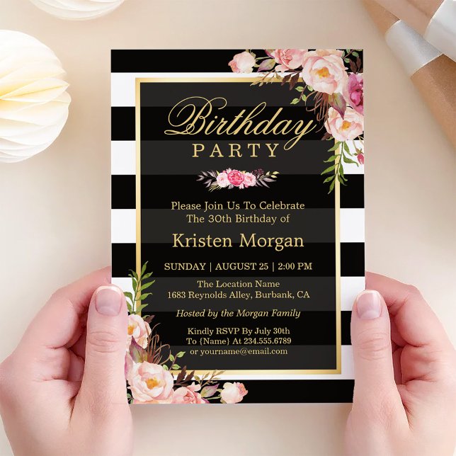 Invitación Elegante fiesta de cumpleaños de franjas blancas n (Subido por el creador)
