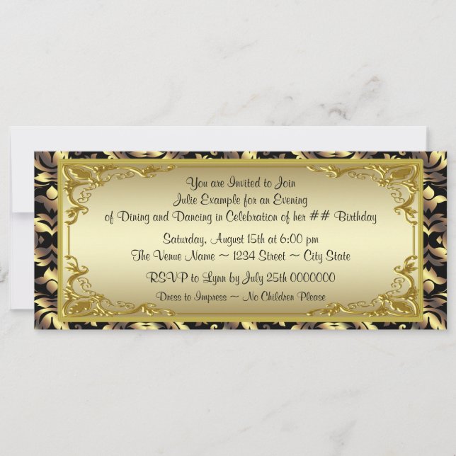 Invitación Elegante fiesta de cumpleaños de Golden Ticket (Anverso)