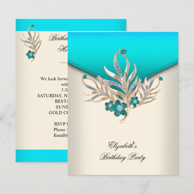 Invitación Elegante fiesta de cumpleaños de jewel blanco crem (Anverso / Reverso)