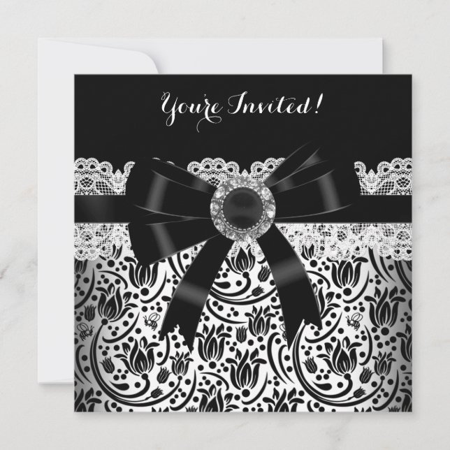 Invitación Elegante Fiesta de Cumpleaños de Joyas con Damasco (Anverso)