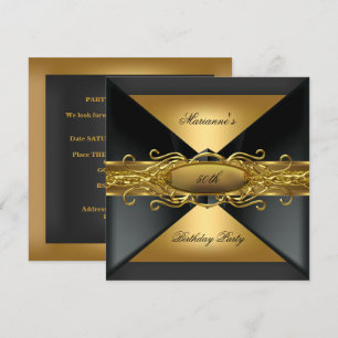 Invitación Elegante Fiesta de Cumpleaños de Joyas de Oro Negr