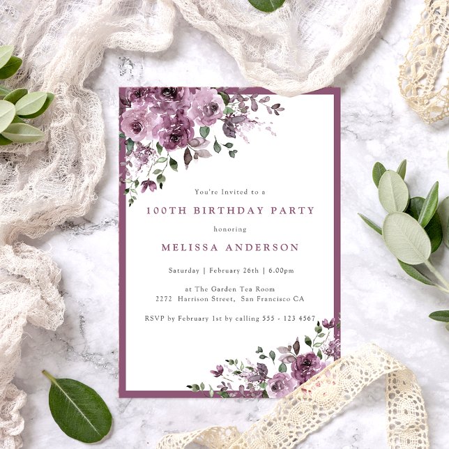Invitación Elegante Fiesta de Cumpleaños de la Flora Morada (Subido por el creador)