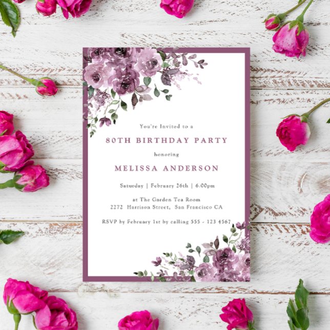 Invitación Elegante Fiesta de Cumpleaños de la Flora Morada 8 (Subido por el creador)