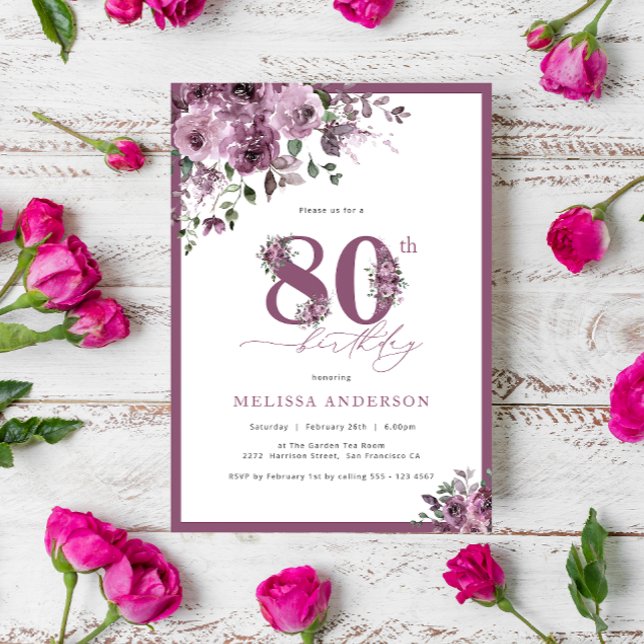 Invitación Elegante Fiesta de Cumpleaños de la Flora Morada 8 (Subido por el creador)