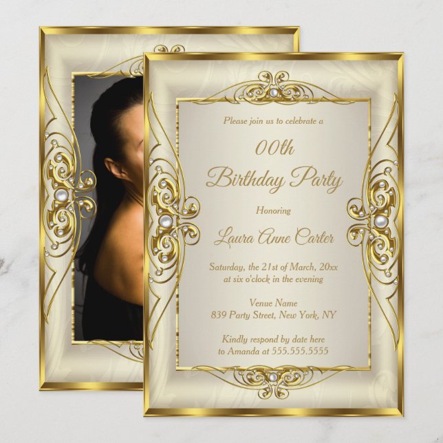 Invitación Elegante fiesta de cumpleaños de la foto de la cre (Anverso / Reverso)