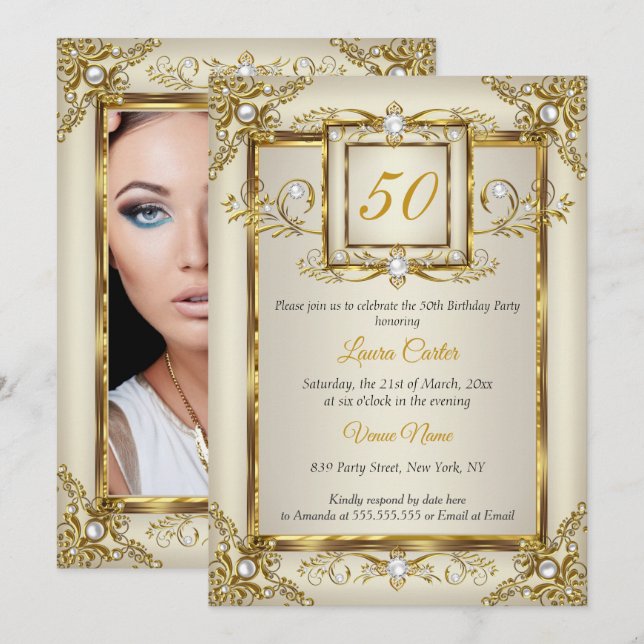 Invitación Elegante fiesta de cumpleaños de la foto de la cre (Anverso / Reverso)